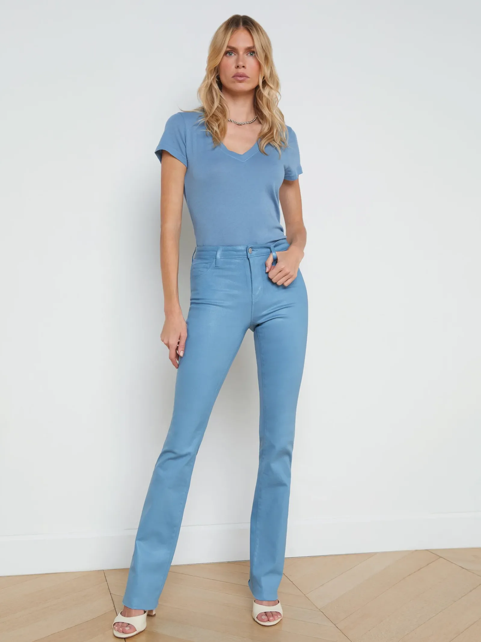 L'AGENCE Spring Collection|Straight|Ruth Coated Straight-Leg Jean Blue Mist Coated