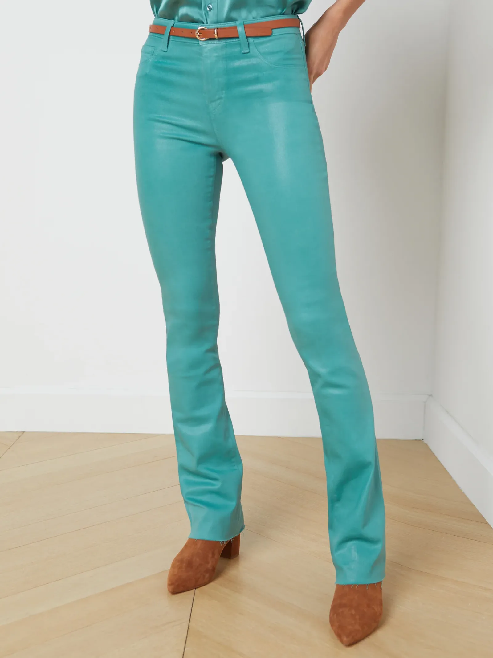 L'AGENCE Back in Stock|Resort Collection|Ruth Coated Straight-Leg Jean Green Jasper Coated