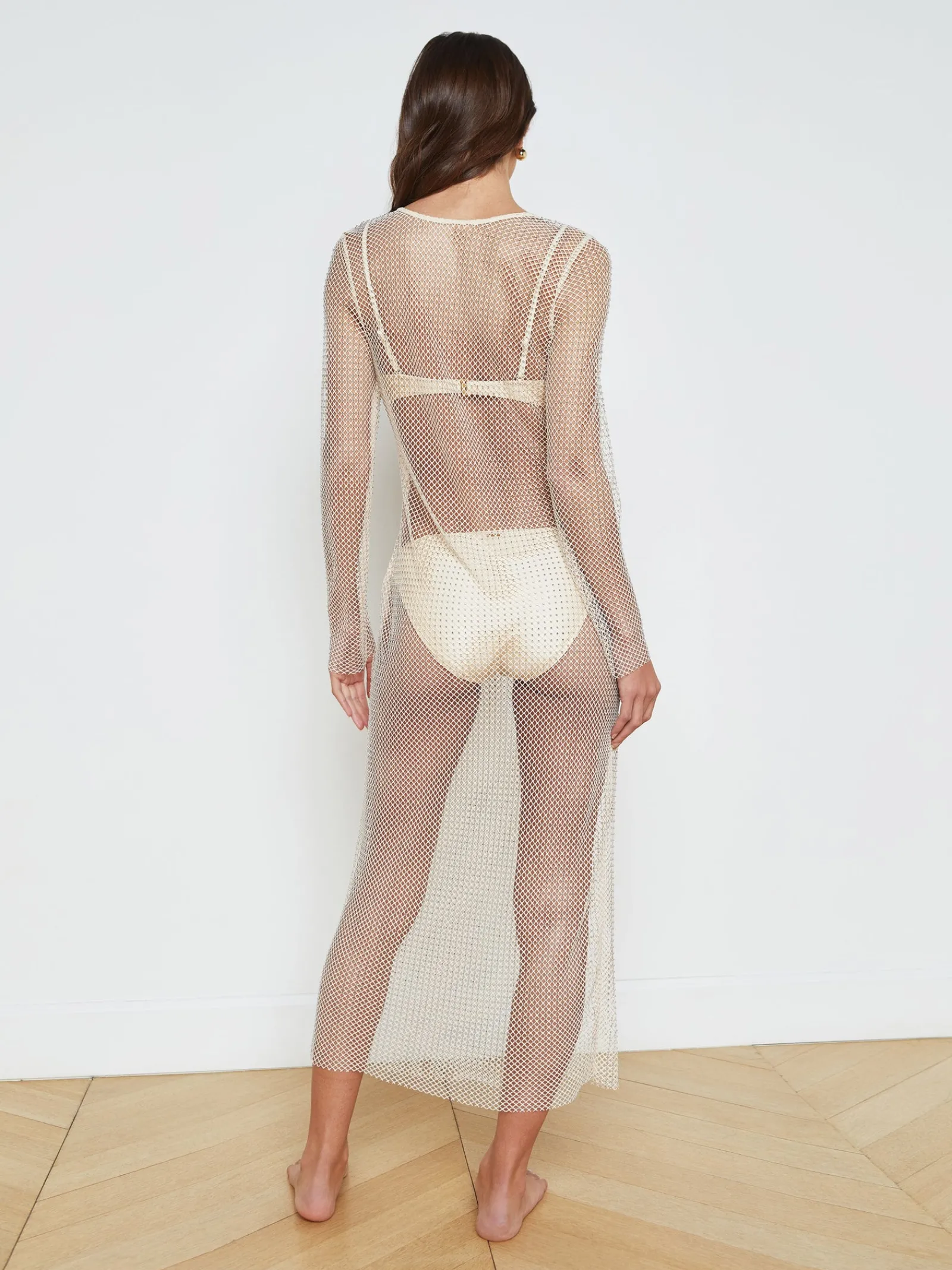 L'AGENCE Spring Collection|Swimwear|Sara Mesh Cover-Up Dress Champagne