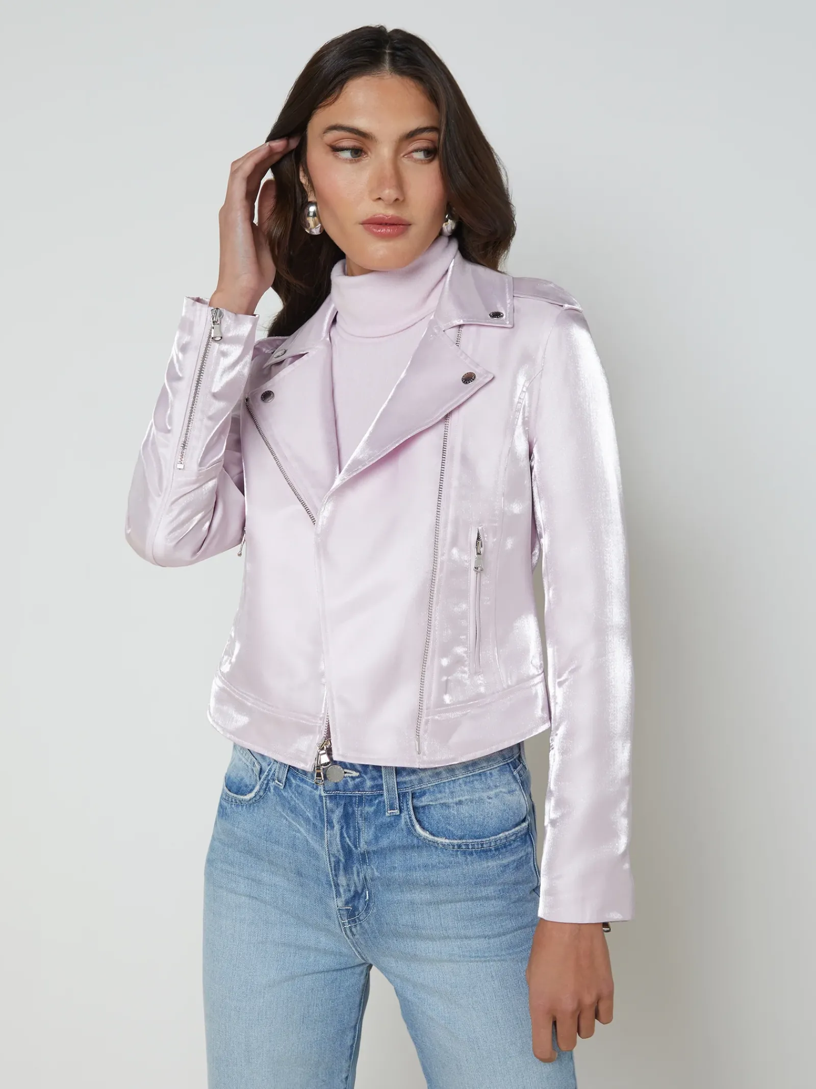 L'AGENCE Spring Collection|Blazers & Jackets|Satin-Organza Biker Jacket Lilac Snow