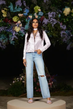L'AGENCE Spring Collection|Blazers & Jackets|Satin-Organza Biker Jacket Lilac Snow