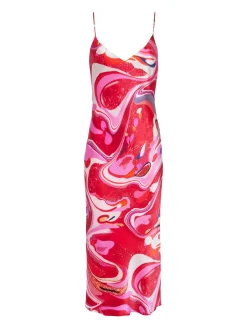L'AGENCE Print Edition|Spring Collection|Seridie Silk Slip Dress Pink Multi Tie Dye Swirl