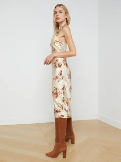L'AGENCE Resort Collection|Print Edition|Seridie Silk Slip Dress Buff Multi Tonal Rose Floral
