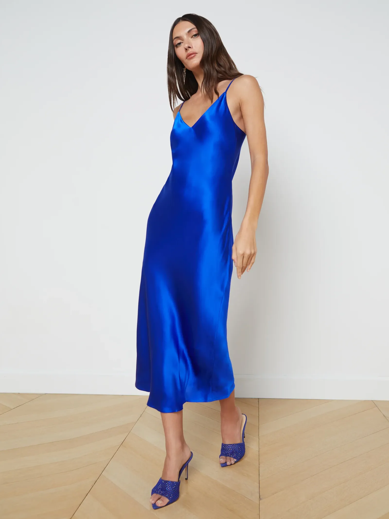 L'AGENCE Online Exclusives|Silks|Seridie Silk Slip Dress Pop Cobalt