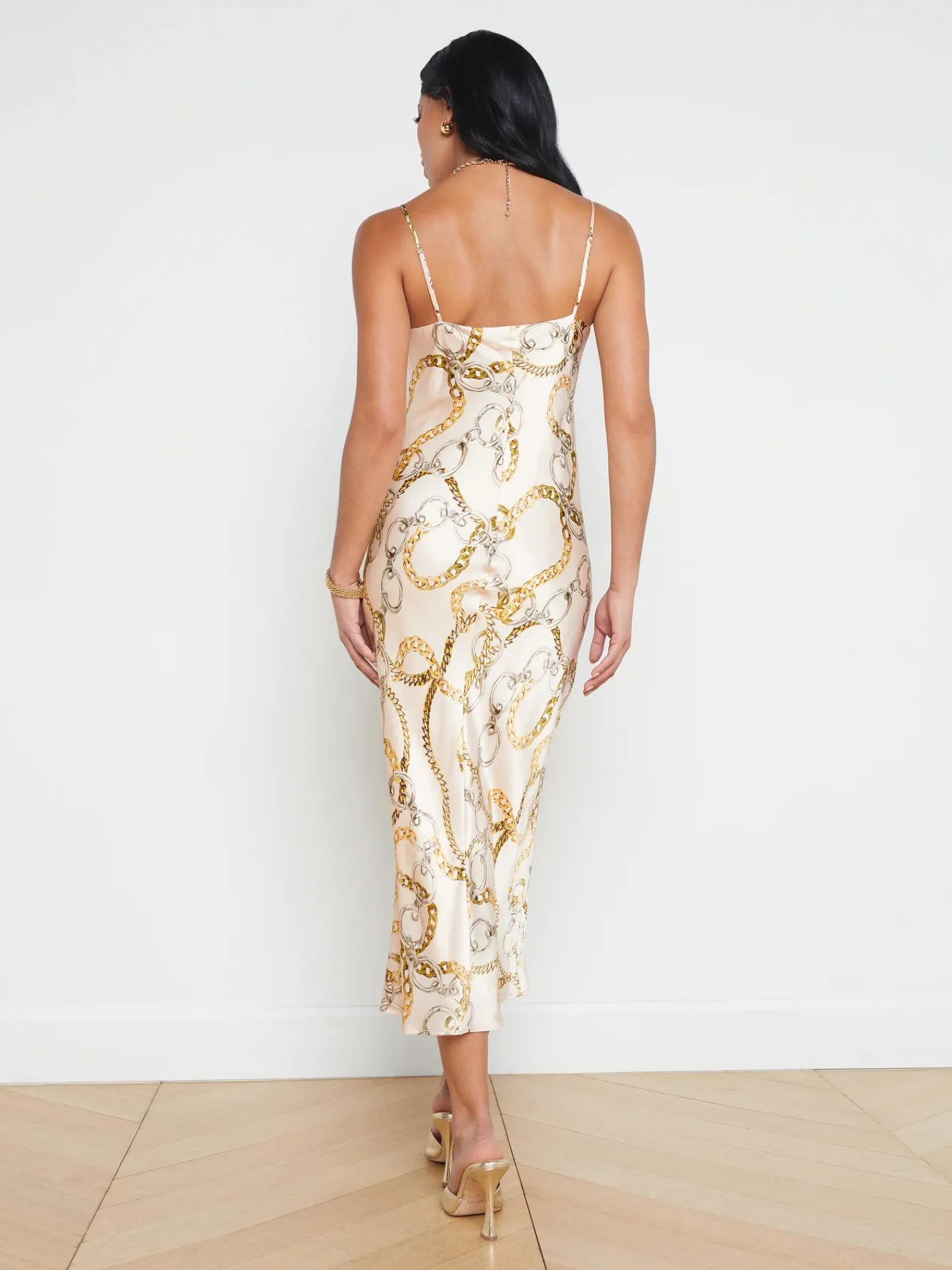 L'AGENCE Print Edition|Spring Collection|Seridie Silk Slip Dress Ecru Multi Oversized Chain