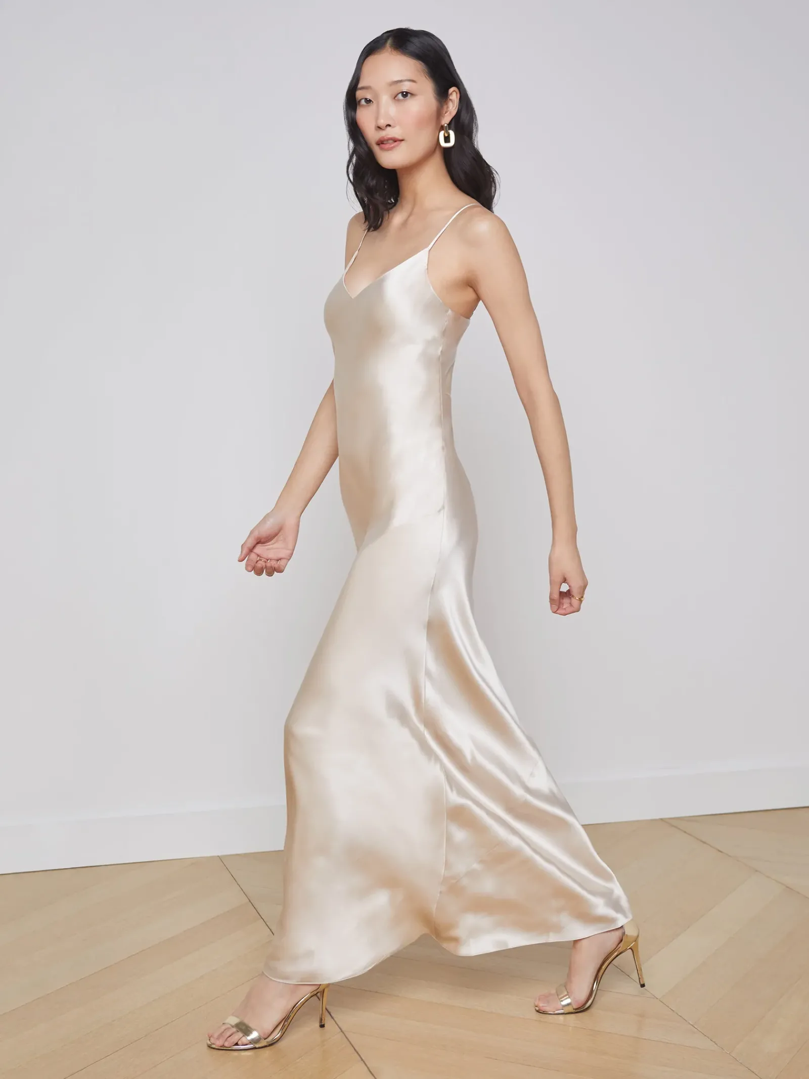 L'AGENCE Essentials|Silks|Serita Silk Slip Dress Champagne