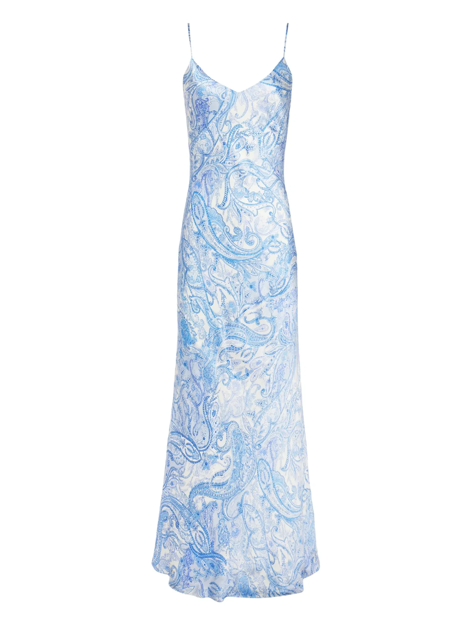 L'AGENCE Spring '24 Catalog|Spring Collection|Serita Silk Slip Dress Ivory/Blue Decorated Paisley