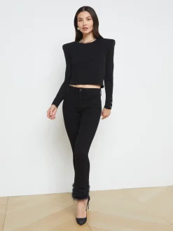 L'AGENCE All Things Black|Knitwear|Sky Cuff Detail Crewneck Black
