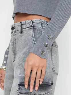 L'AGENCE Spring Collection|Knitwear|Sky Cuff Detail Crewneck Heather Grey