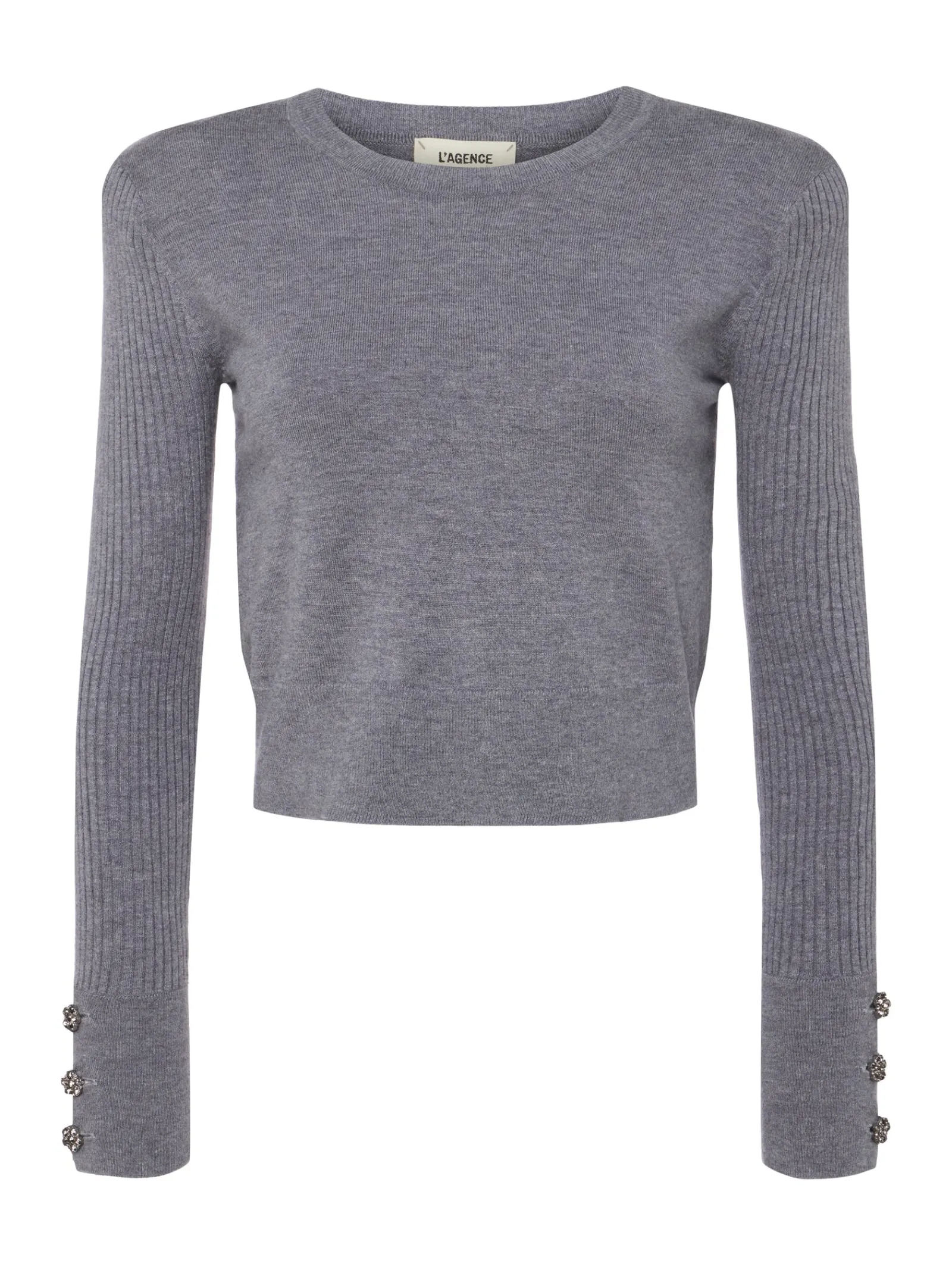 L'AGENCE Spring Collection|Knitwear|Sky Cuff Detail Crewneck Heather Grey