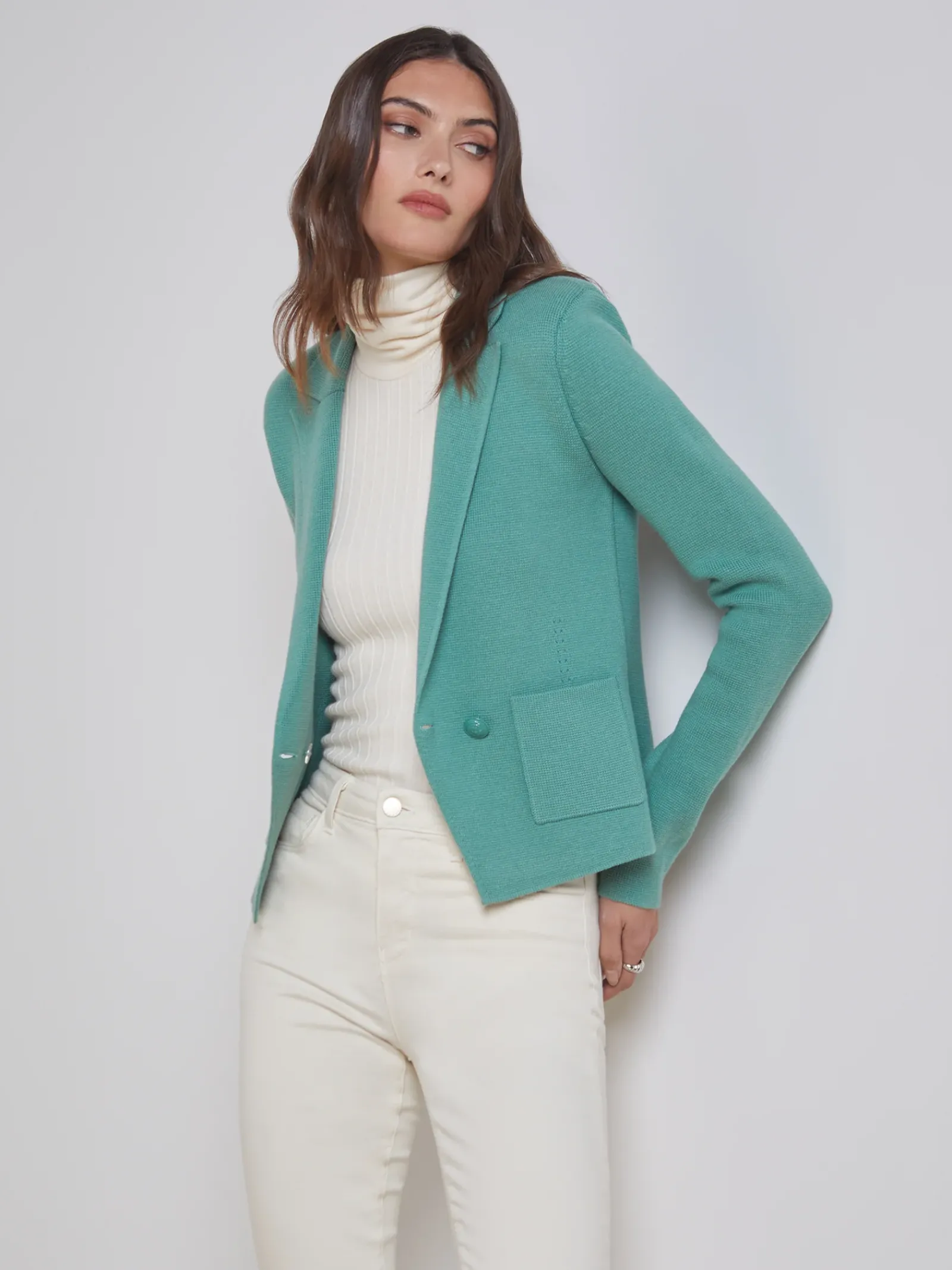 L'AGENCE Online Exclusives|Knitwear|Sofia Knit Blazer Frosty Spruce