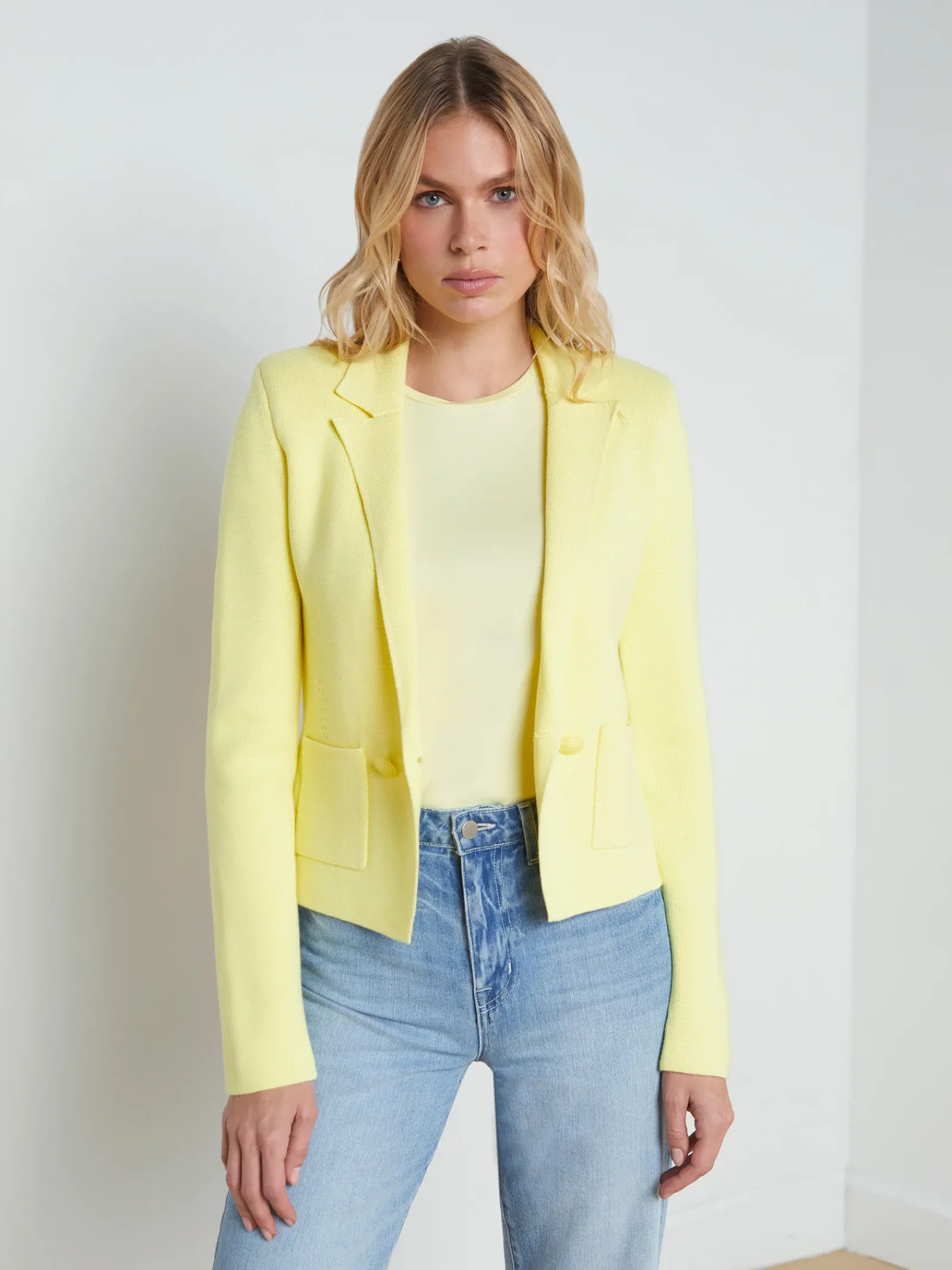 L'AGENCE Spring Collection|Knitwear|Sofia Knit Blazer Yellow Sorbet