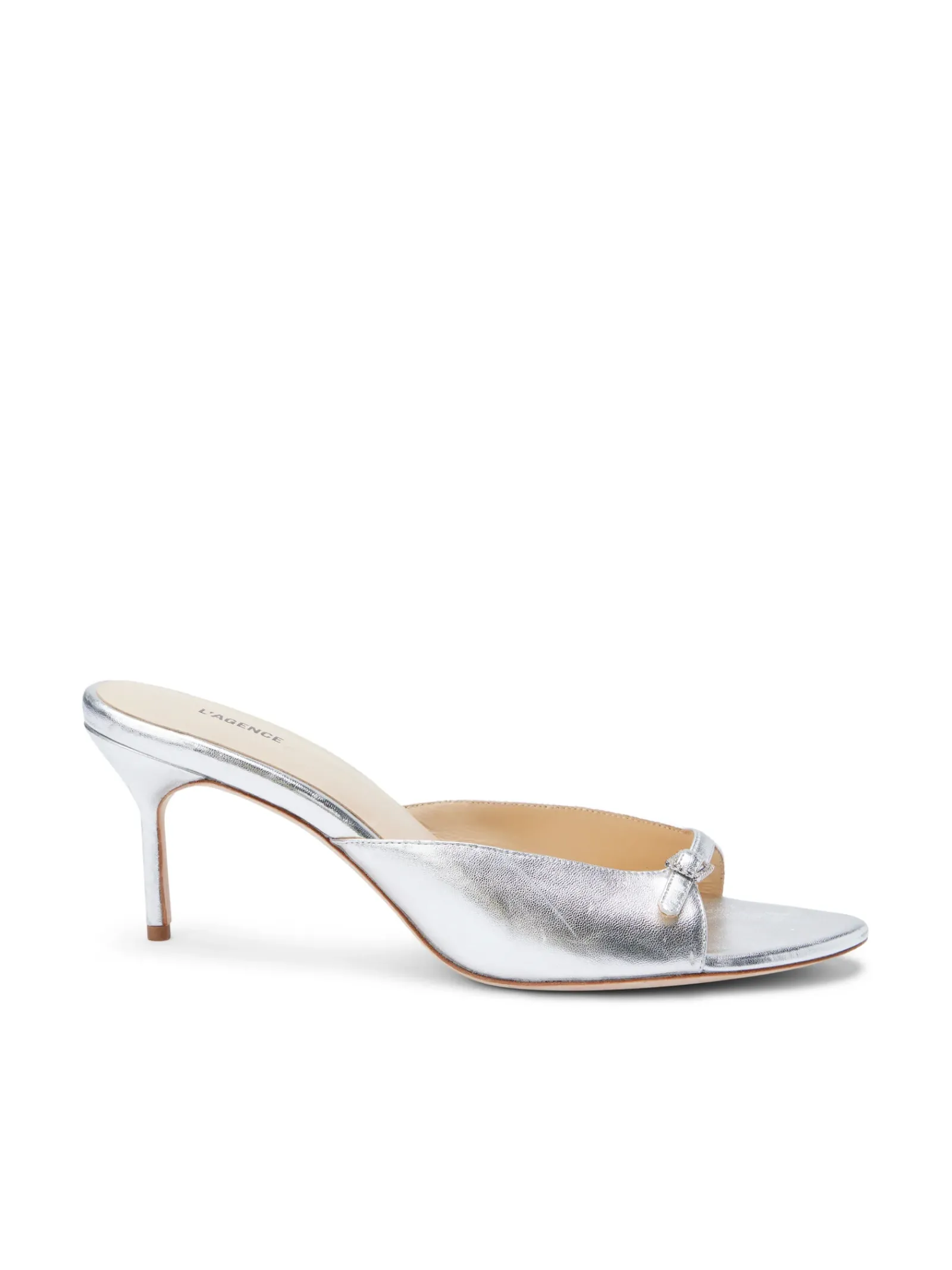L'AGENCE Resort Collection|Mules|Solene Open Toe Mule Silver Patent Leather