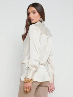 L'AGENCE Spring Collection|Silks|Sora Silk Wrap Blouse Champagne