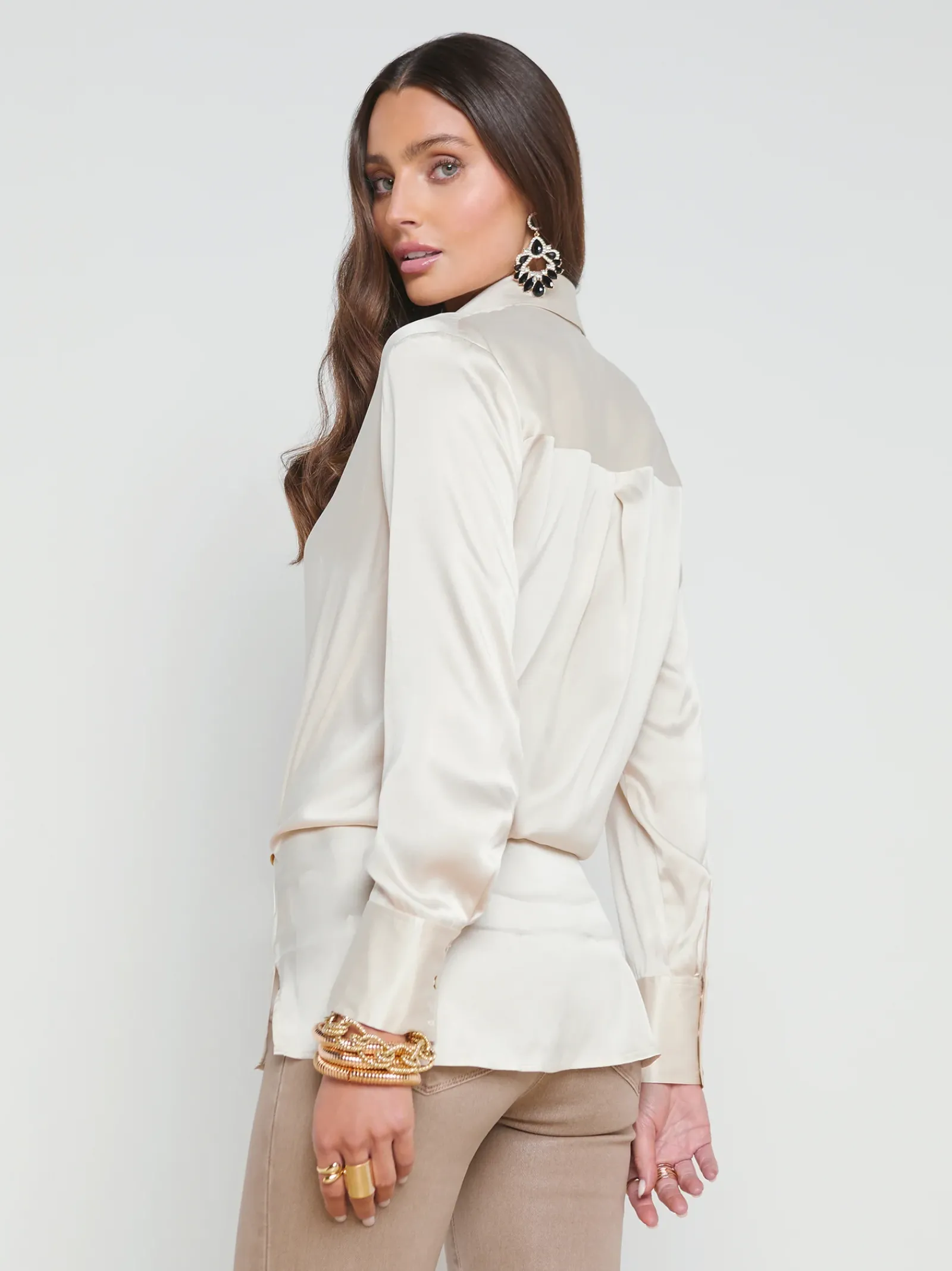 L'AGENCE Spring Collection|Silks|Sora Silk Wrap Blouse Champagne