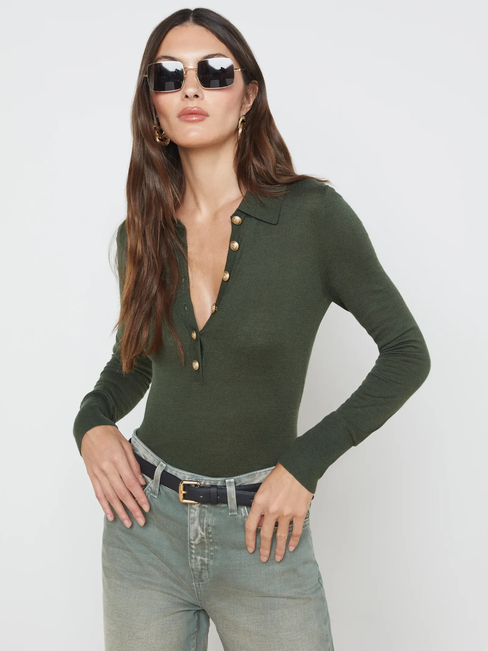 L'AGENCE Resort Collection|Knitwear|Sterling Sweater Army/Gold