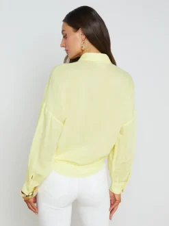L'AGENCE Spring Collection|Linen|Talitha Linen-Blend Blouse Yellow Sorbet