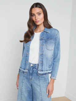 L'AGENCE Spring Collection|Denim Jackets|Tatiana Raw-Hem Denim Jacket Cordova