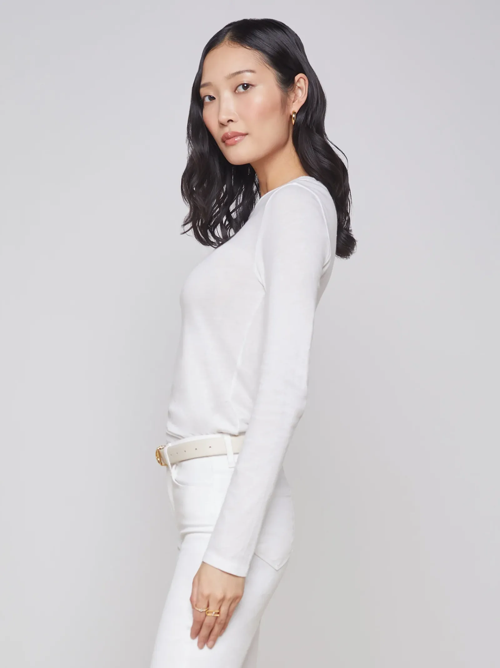 L'AGENCE Nouveau Whites|Tees|Tess Long Sleeve Tee White