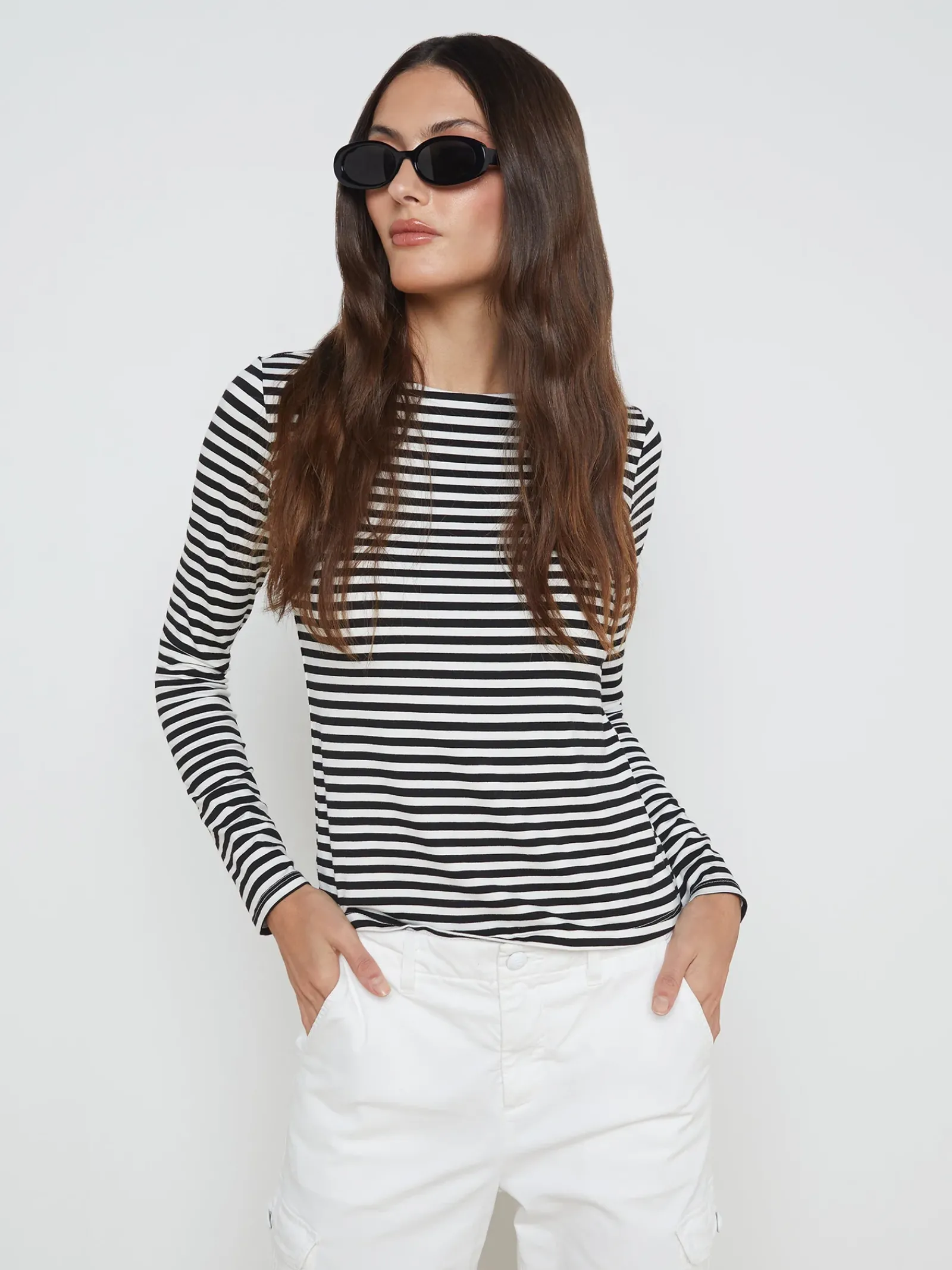 L'AGENCE Resort Collection|Tees|Tess Long Sleeve Tee Black/White Stripe
