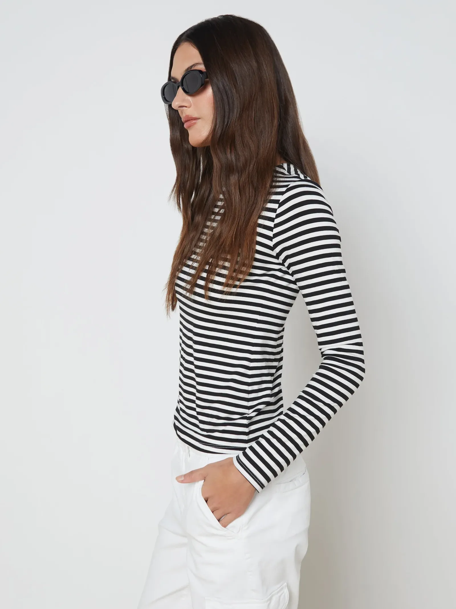 L'AGENCE Resort Collection|Tees|Tess Long Sleeve Tee Black/White Stripe