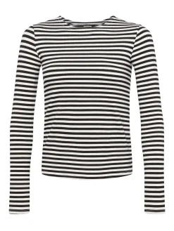 L'AGENCE Resort Collection|Tees|Tess Long Sleeve Tee Black/White Stripe