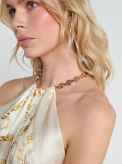 L'AGENCE Online Exclusives|Print Edition|Tillie Silk Chain-Neck Top Ecru Multi Oversized Chain