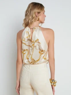 L'AGENCE Online Exclusives|Print Edition|Tillie Silk Chain-Neck Top Ecru Multi Oversized Chain
