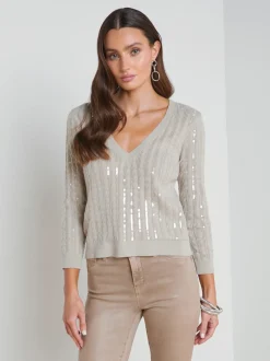 L'AGENCE Back in Stock|Spring Collection|Trinity Sequin Stripe Sweater Pale Neutral