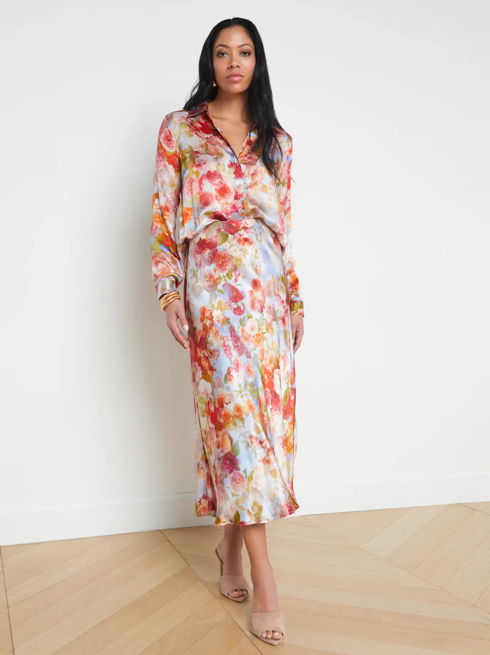 L'AGENCE Sets|Back in Stock|Tyler Silk Blouse Multi Soft Cloud Floral
