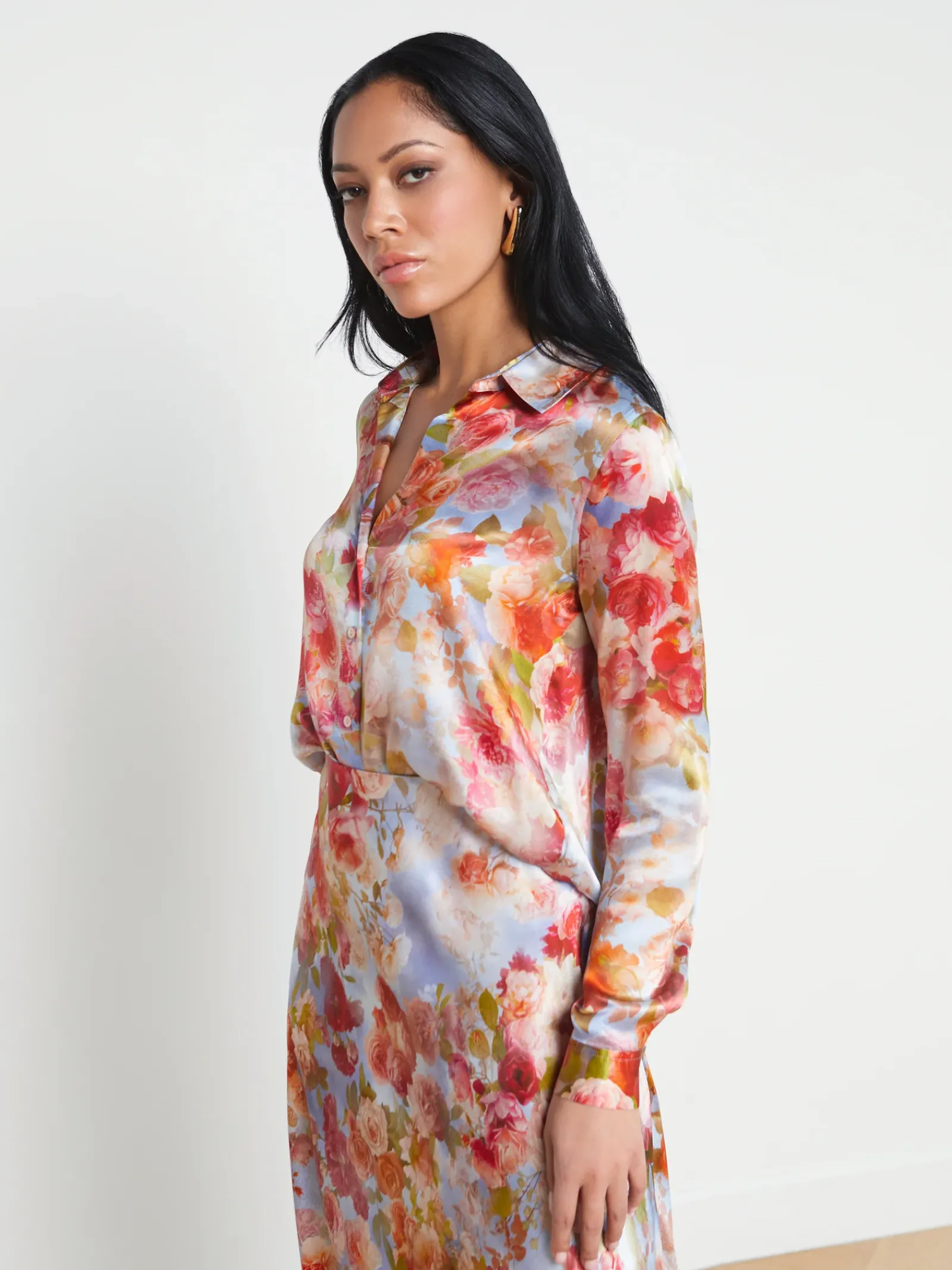 L'AGENCE Sets|Back in Stock|Tyler Silk Blouse Multi Soft Cloud Floral