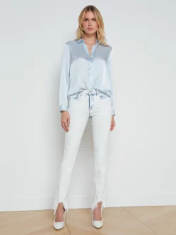 L'AGENCE Spring '24 Catalog|Spring Collection|Tyler Silk Blouse Ice Water