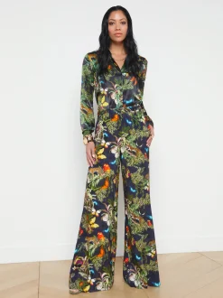 L'AGENCE Back in Stock|Spring Collection|Tyler Silk Blouse Black Multi Butterfly Tiger Jungle