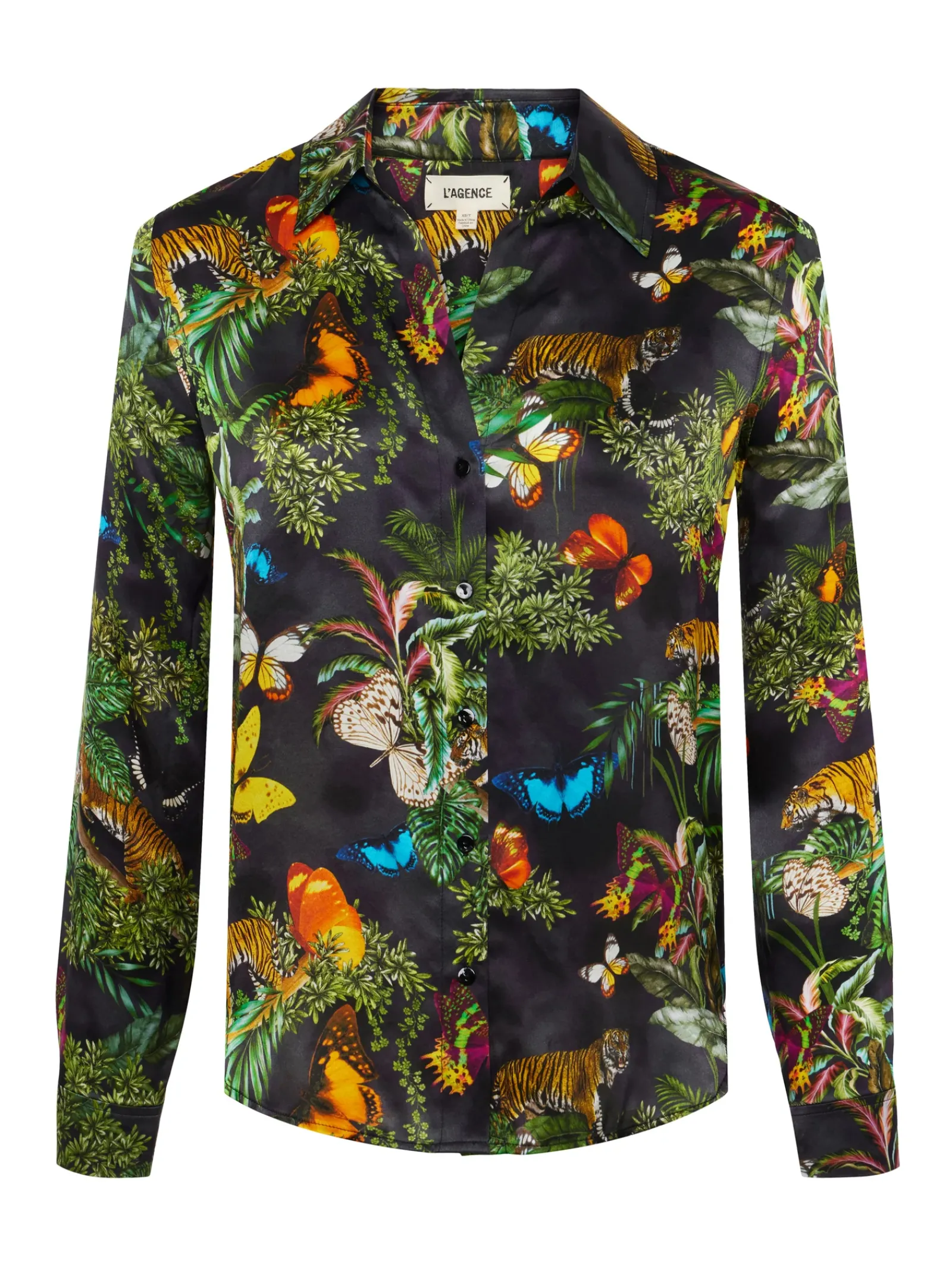 L'AGENCE Back in Stock|Spring Collection|Tyler Silk Blouse Black Multi Butterfly Tiger Jungle