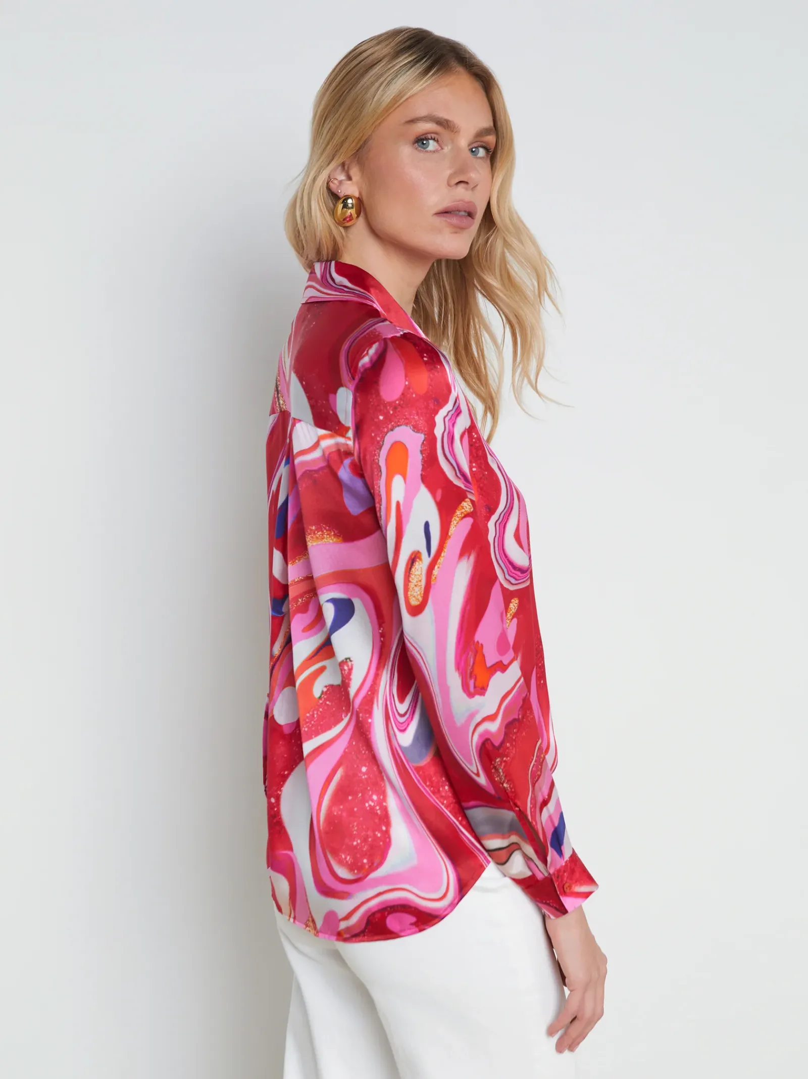 L'AGENCE Print Edition|Spring Collection|Tyler Silk Blouse Pink Multi Tie Dye Swirl