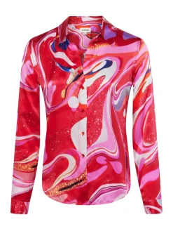L'AGENCE Print Edition|Spring Collection|Tyler Silk Blouse Pink Multi Tie Dye Swirl