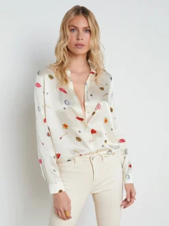 L'AGENCE Print Edition|Spring Collection|Tyler Silk Blouse Champagne Multi Heart Jewel