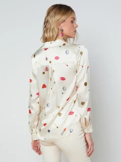 L'AGENCE Print Edition|Spring Collection|Tyler Silk Blouse Champagne Multi Heart Jewel