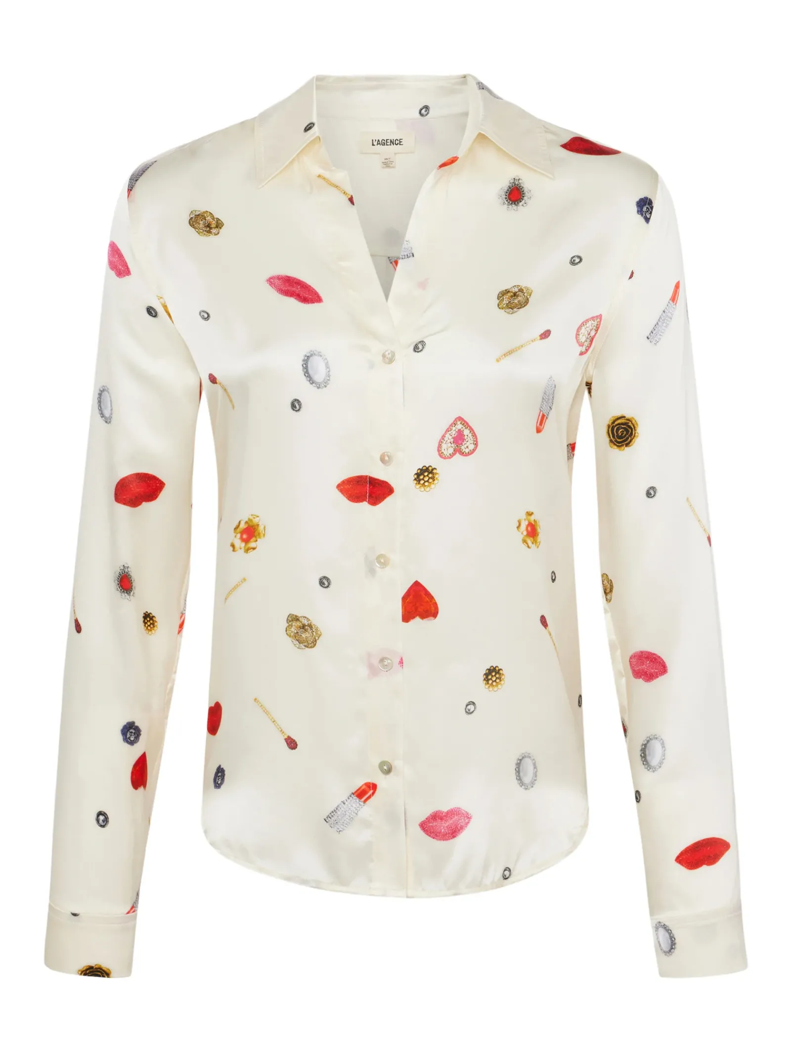 L'AGENCE Print Edition|Spring Collection|Tyler Silk Blouse Champagne Multi Heart Jewel