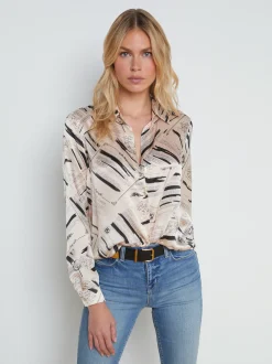 L'AGENCE Print Edition|Spring Collection|Tyler Silk Blouse Ecru/Black Typewriter