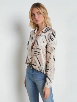 L'AGENCE Print Edition|Spring Collection|Tyler Silk Blouse Ecru/Black Typewriter