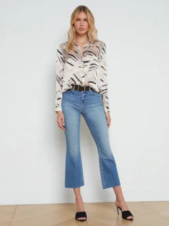 L'AGENCE Print Edition|Spring Collection|Tyler Silk Blouse Ecru/Black Typewriter