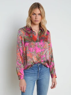 L'AGENCE Print Edition|Spring Collection|Tyler Silk Blouse Rhodamine Multi Bright Pop Paisley