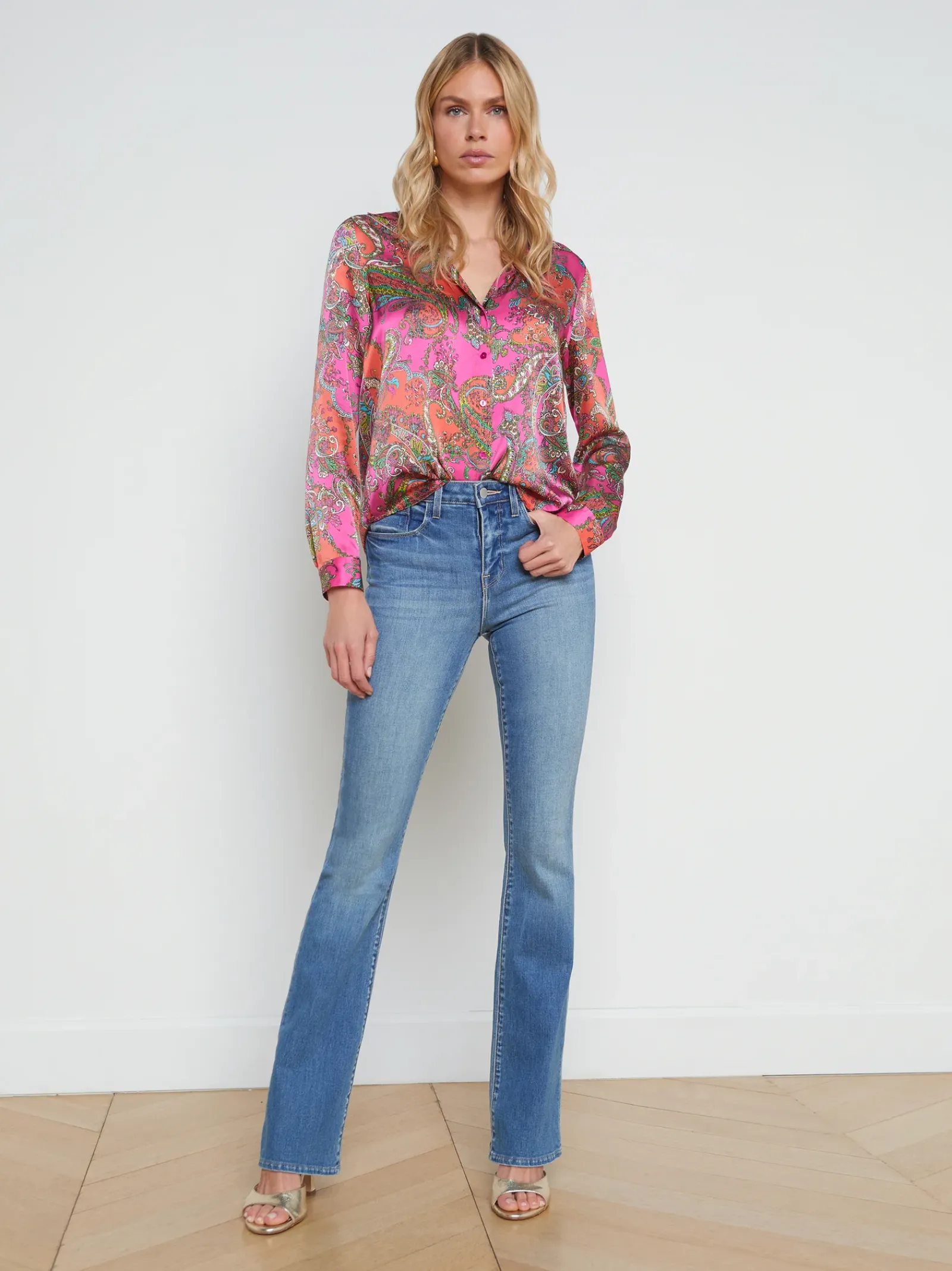 L'AGENCE Print Edition|Spring Collection|Tyler Silk Blouse Rhodamine Multi Bright Pop Paisley