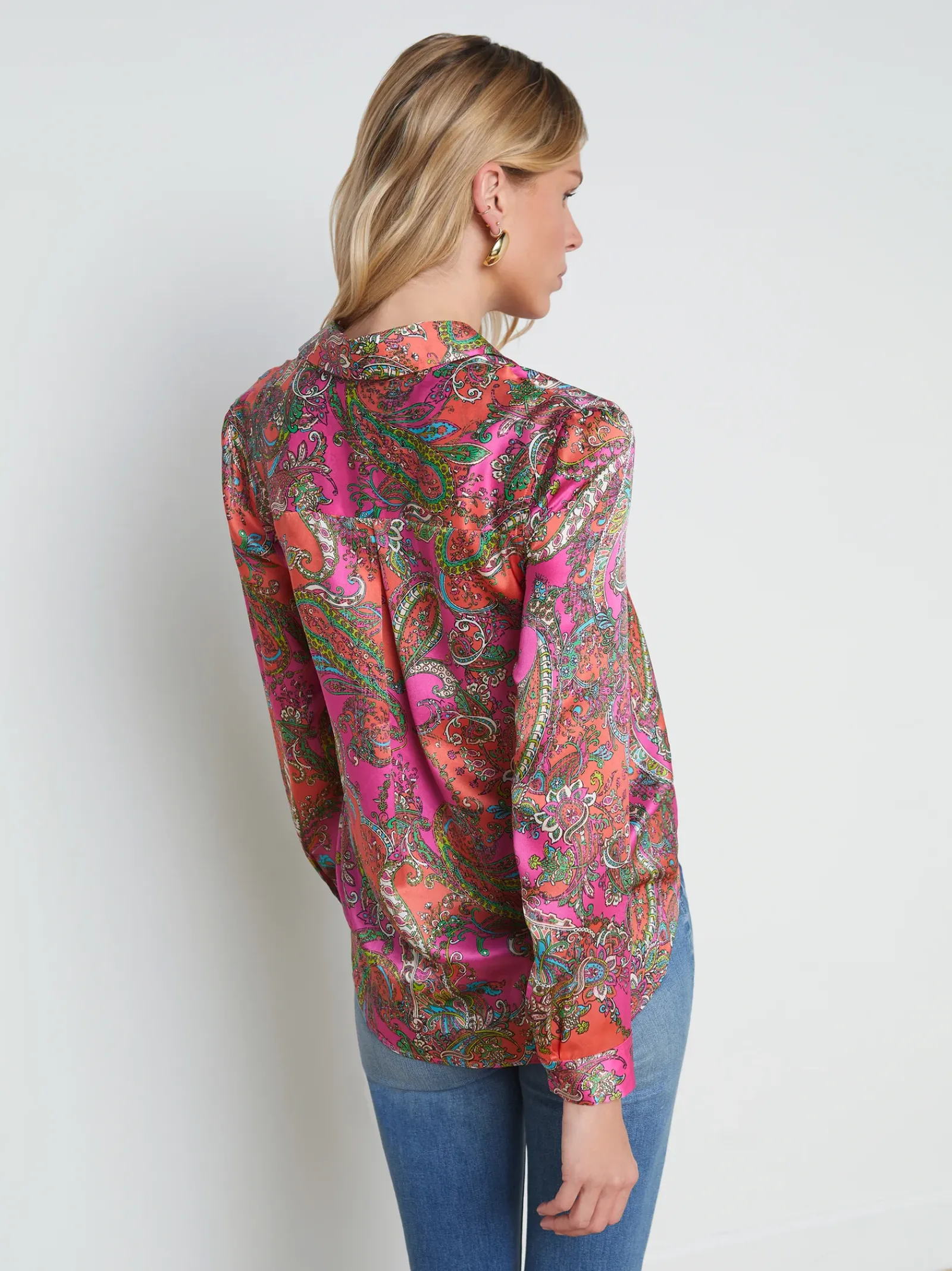 L'AGENCE Print Edition|Spring Collection|Tyler Silk Blouse Rhodamine Multi Bright Pop Paisley