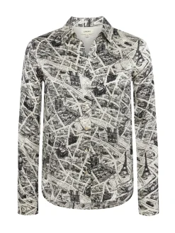L'AGENCE Print Edition|Blouses & Tops|Tyler Silk Blouse Ecru Multi Map of Paris