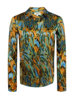 L'AGENCE Resort Collection|Print Edition|Tyler Silk Blouse Blue Multi Parrot Feather