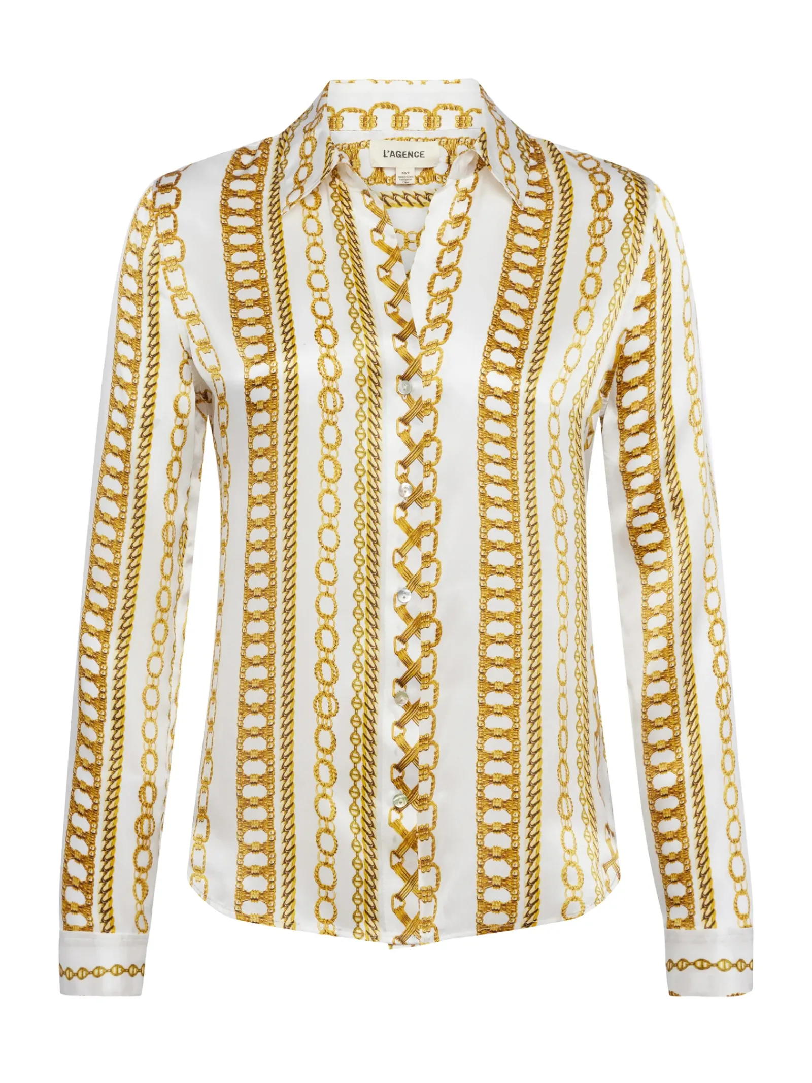 L'AGENCE Resort Collection|Print Edition|Tyler Silk Blouse White Multi Stripe Chain