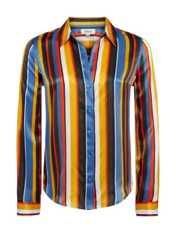 L'AGENCE Resort Collection|Silks|Tyler Silk Blouse Blue Horizon Multi Mixed Stripe