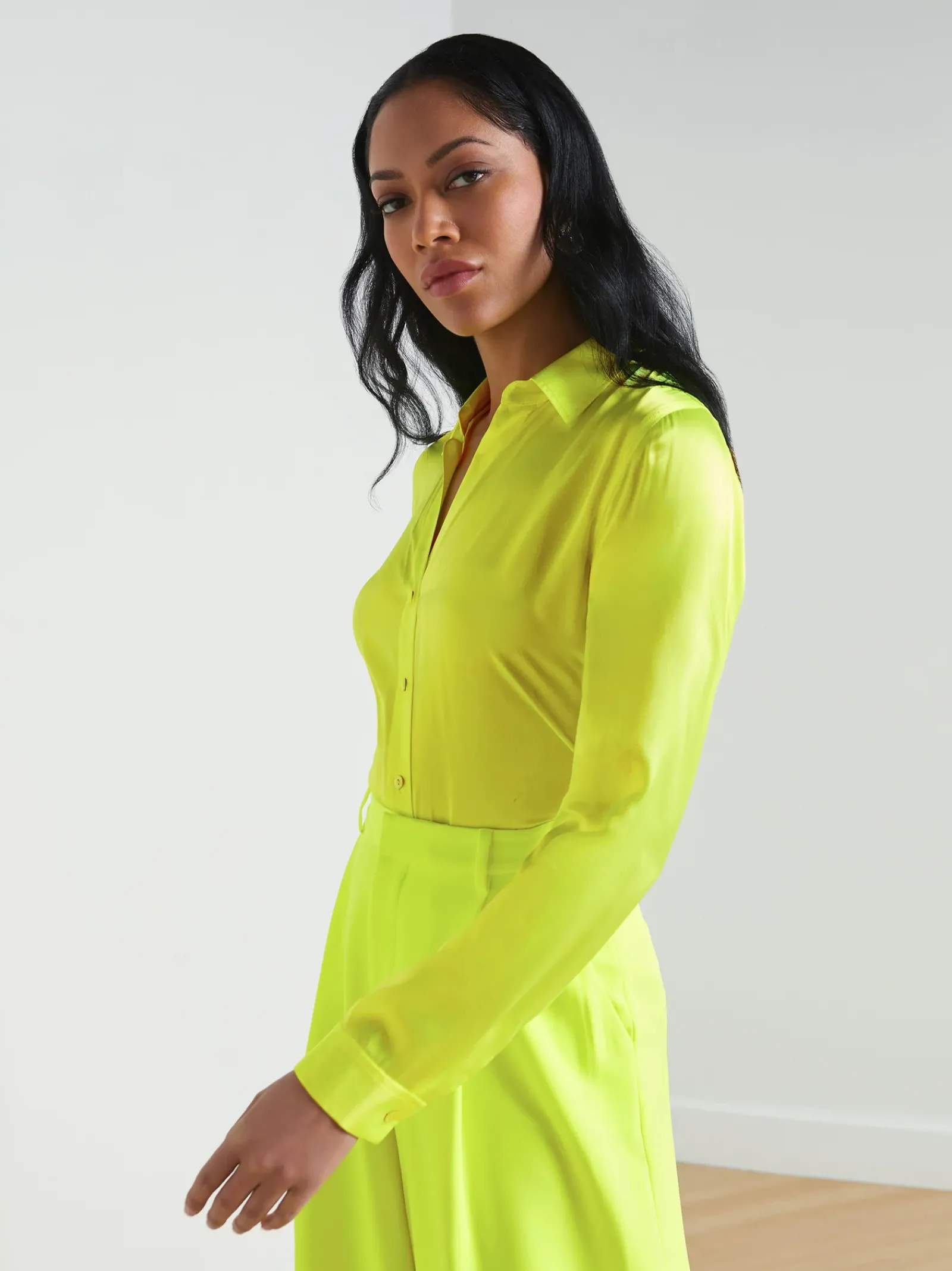 L'AGENCE Sets|Spring Collection|Tyler Silk Blouse Neon Citrus
